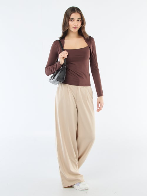 Camiseta stretch lisa de manga larga y cuello cuadrado - Kiabi