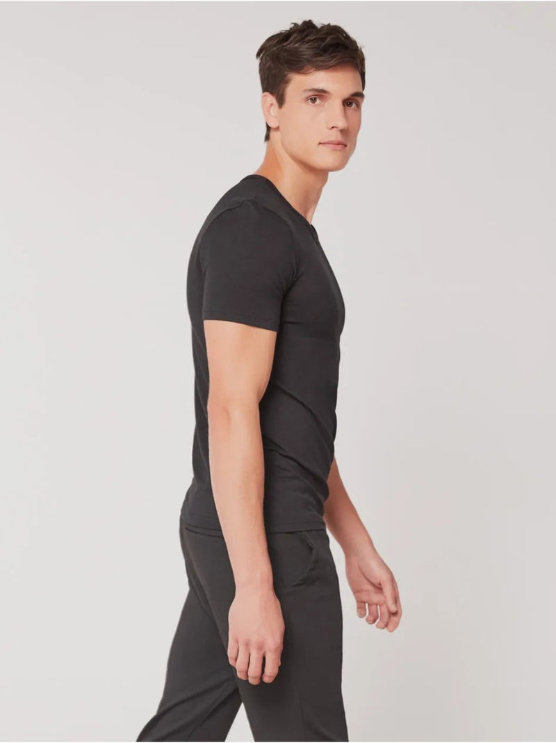 Camiseta termal de hombre de manga corta en tejido de modal Negro - Kiabi