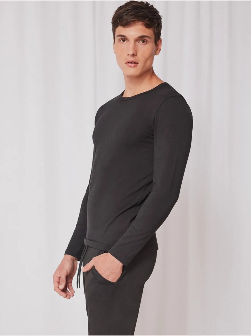 Camiseta termal de hombre de manga larga en tejido de modal Negro - Kiabi