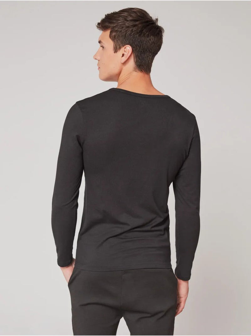 Camiseta termal de hombre de manga larga en tejido de modal Negro - Kiabi