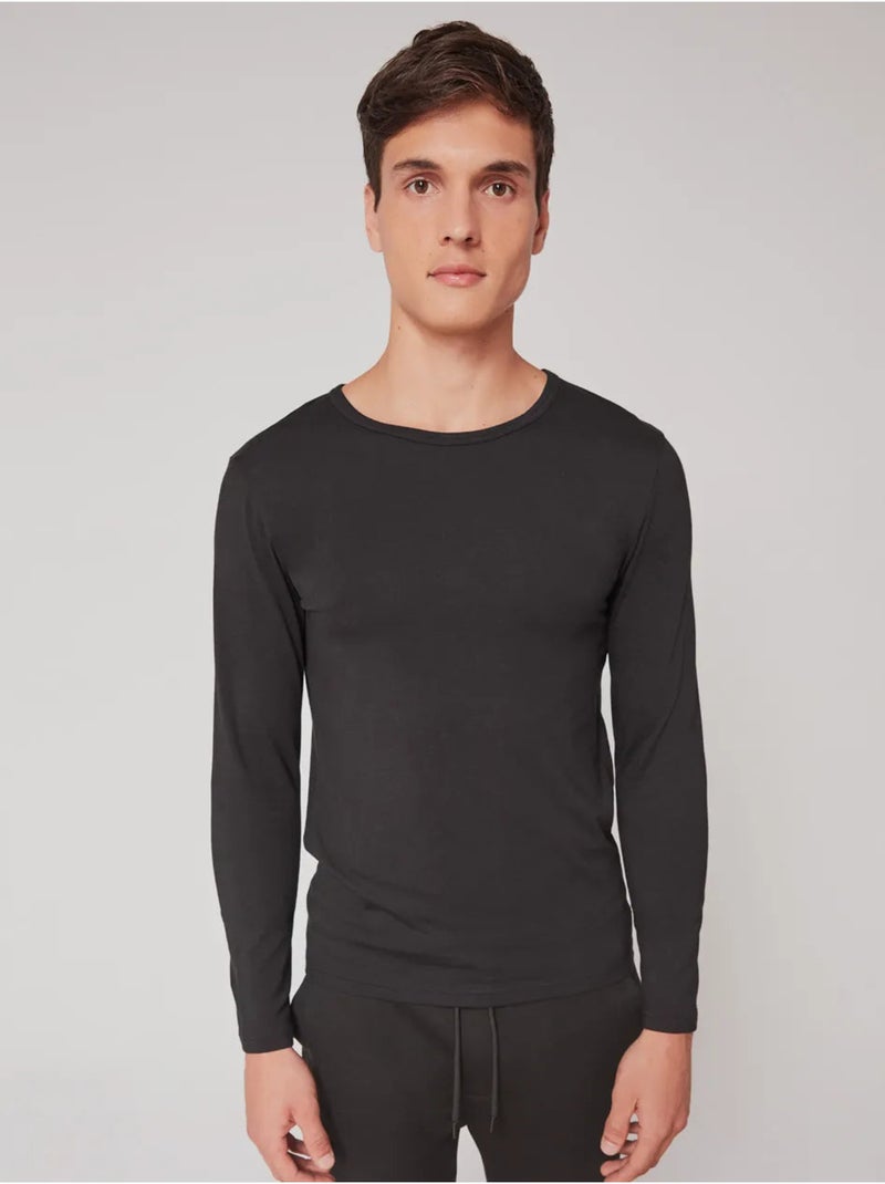 Camiseta termal de hombre de manga larga en tejido de modal Negro - Kiabi
