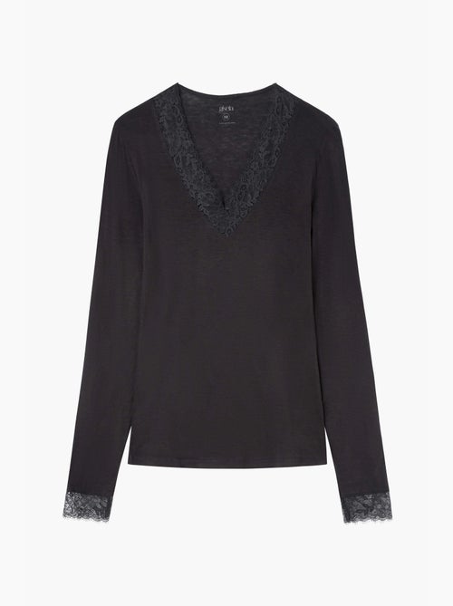 Camiseta termal ligera de cuello pico con encaje cuello y puños - Kiabi Camiseta termal ligera de cuello pico con encaje cuello y puños - Kiabi