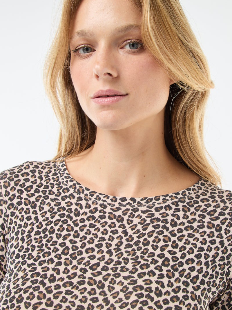 Camiseta termorreguladora de manga larga y cuello redondo Beige - Kiabi