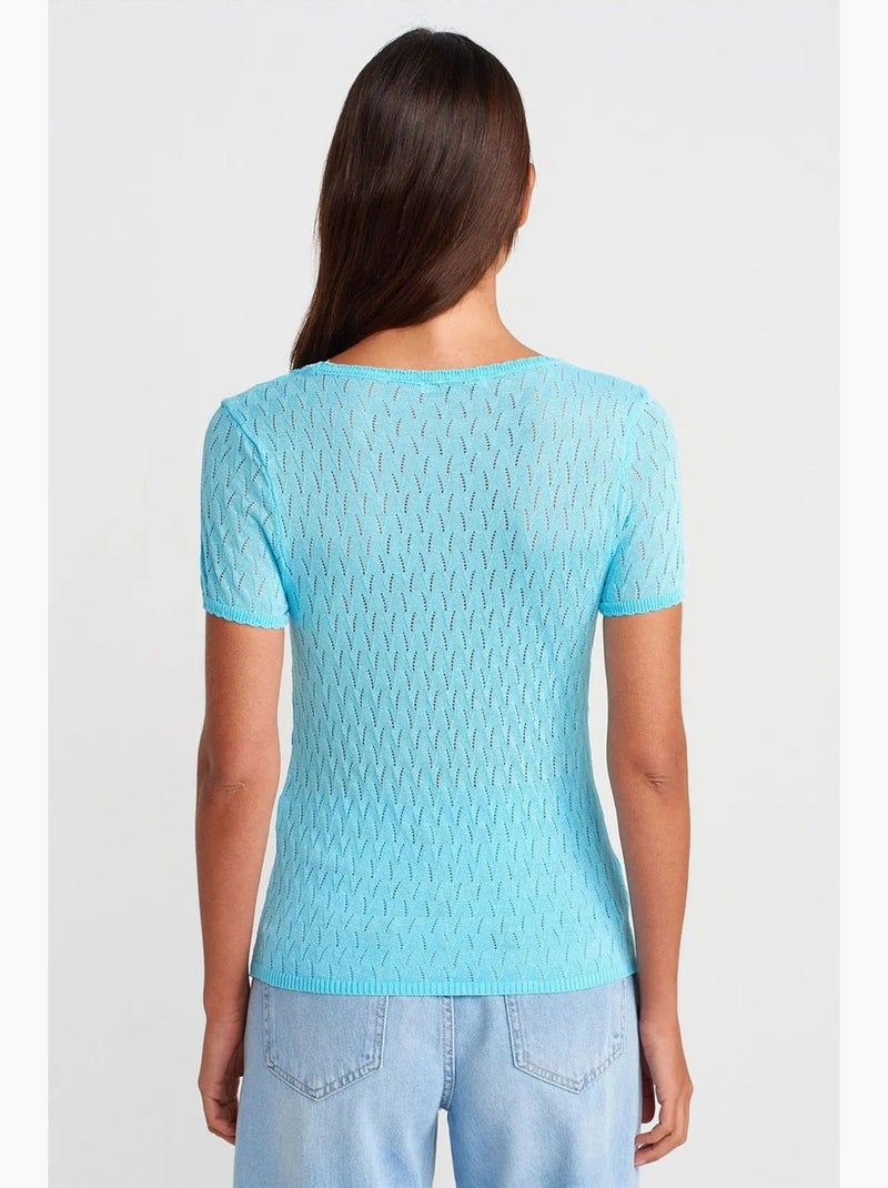 Camiseta textura detalle lazo manga corta dilvin Azul cielo - Kiabi
