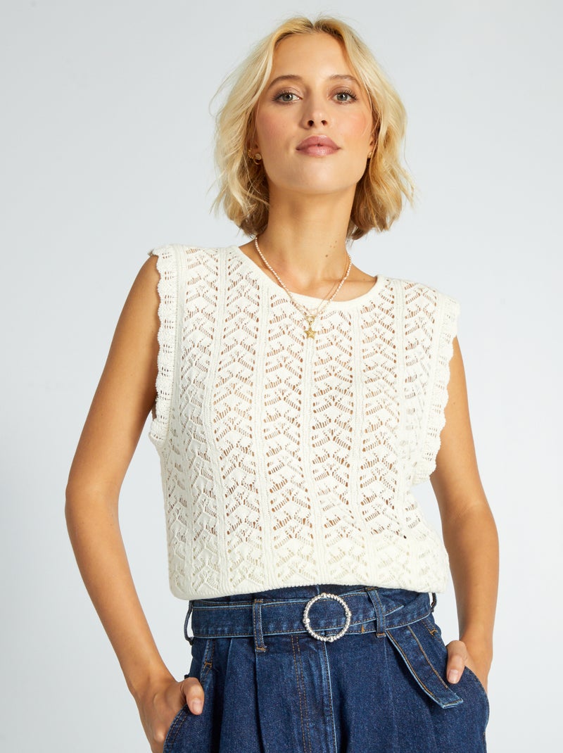 Camiseta tipo jersey de punto de croché BEIGE - Kiabi