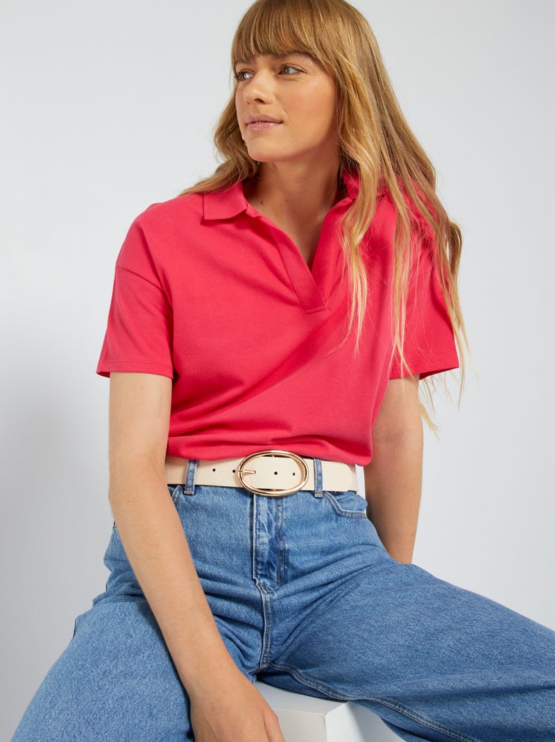 Camiseta tipo polo de piqué de algodón ROSA - Kiabi