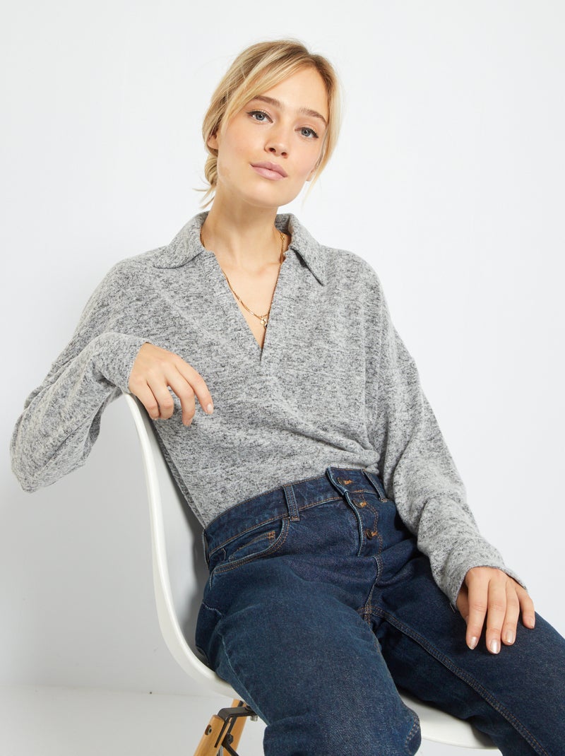 Camiseta tipo polo de punto suave GRIS - Kiabi
