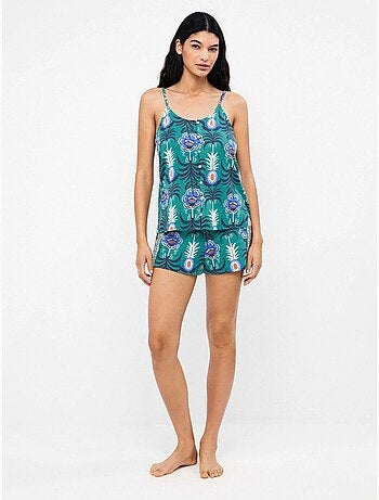Camiseta tirantes con estampado tropical de algodón y modal