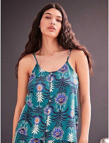 Camiseta tirantes con estampado tropical de algodón y modal