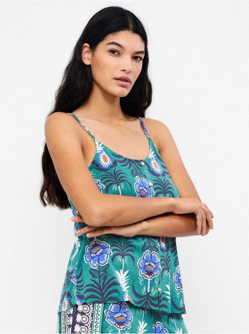 Camiseta tirantes con estampado tropical de algodón y modal Multicolor - Kiabi