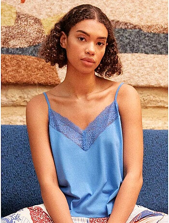 Camiseta tirantes lencera con detalle encaje en algodón y modal