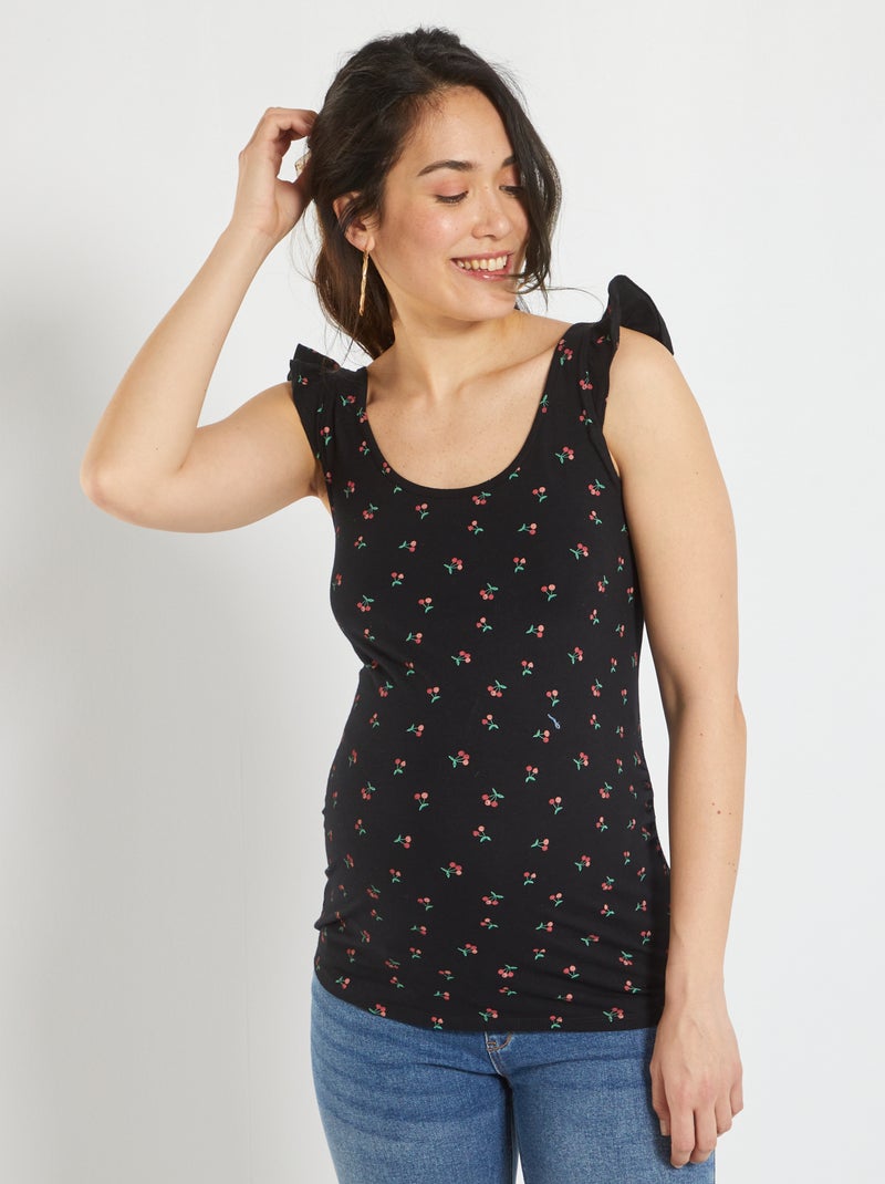 Camiseta tirantes premamá de punto NEGRO - Kiabi