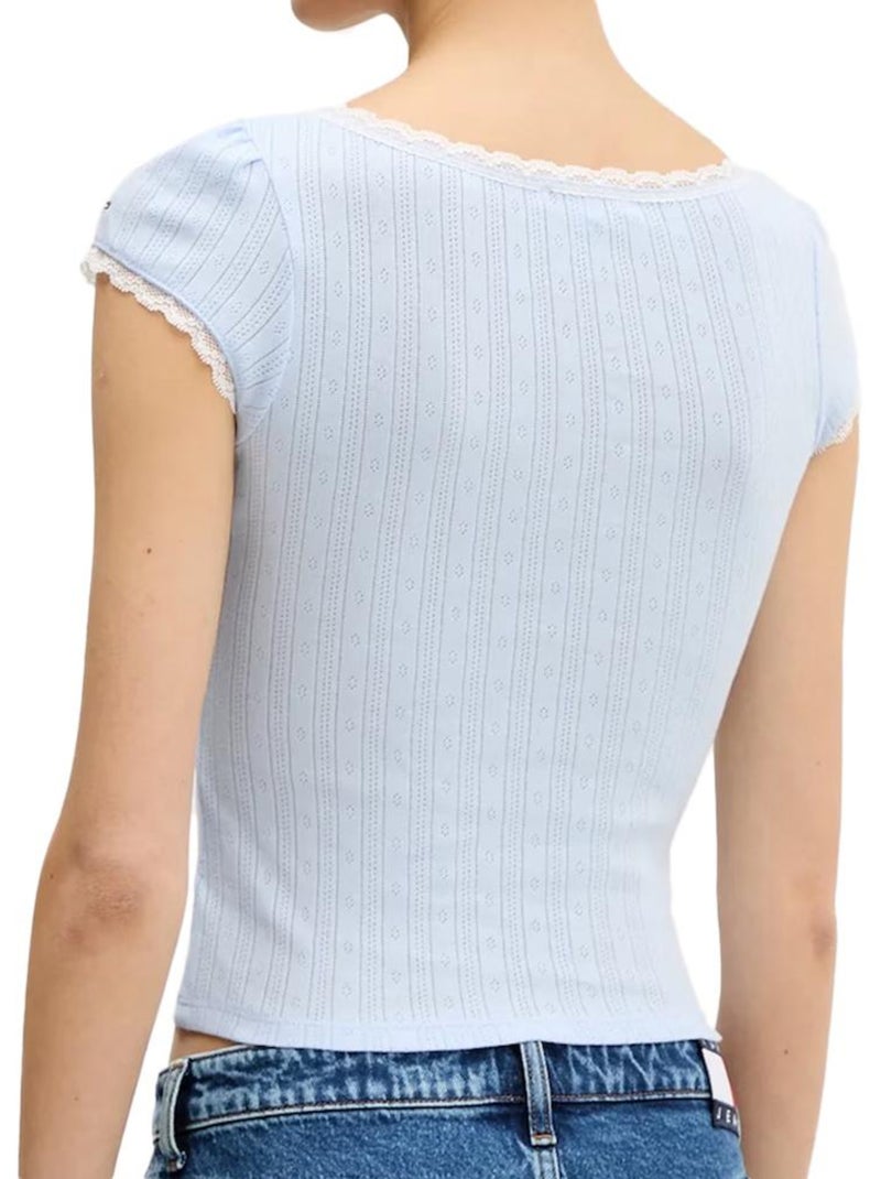 Camiseta Tommy Hilfiger para Mujer con Punto Calado Azul - Kiabi