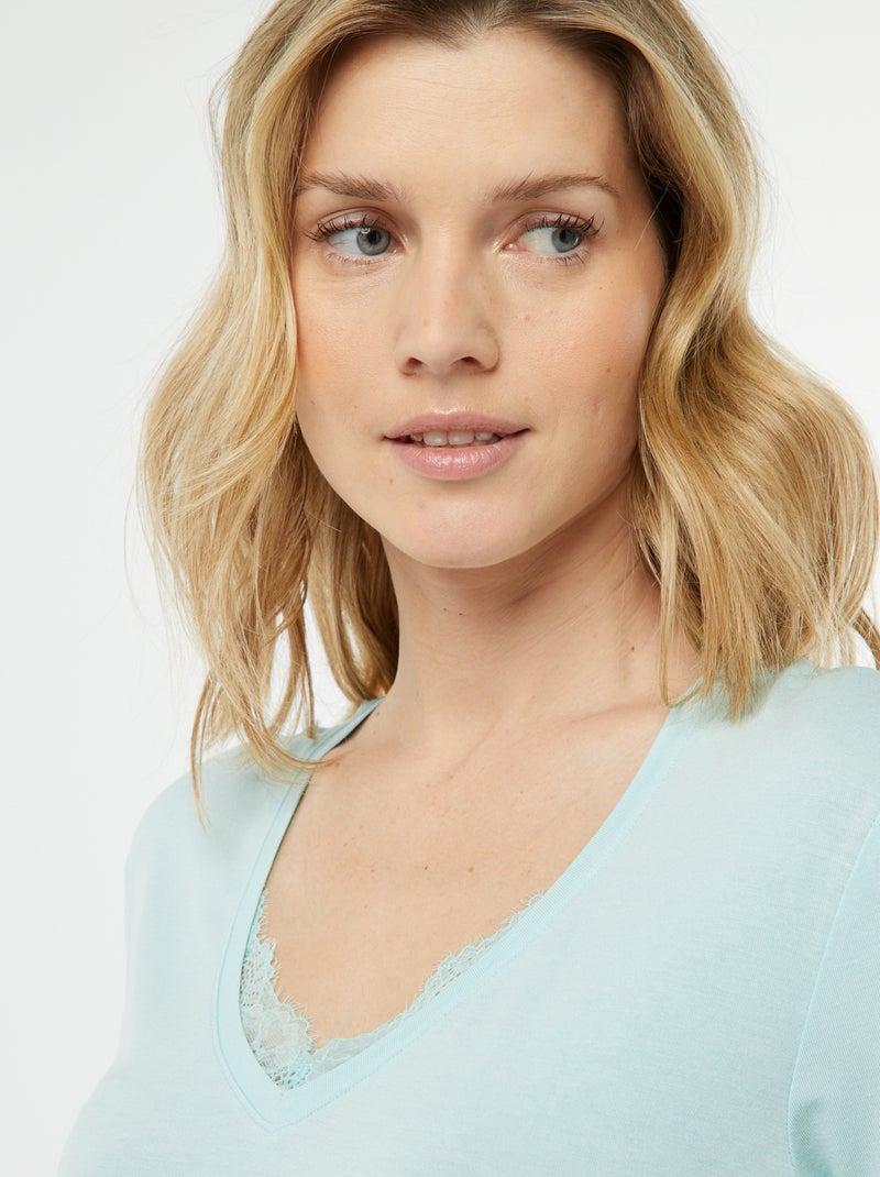 Camiseta vaporosa con cuello de pico Azul - Kiabi