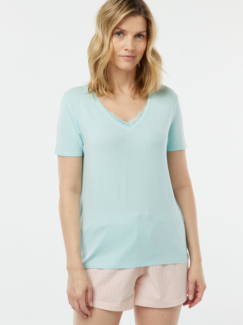 Camiseta vaporosa con cuello de pico Azul - Kiabi