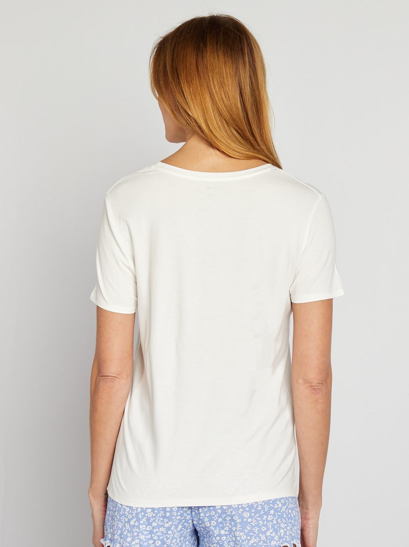 Camiseta vaporosa con cuello de pico BLANCO - Kiabi