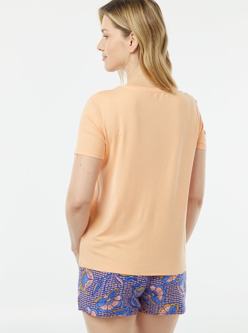 Camiseta vaporosa con cuello de pico Naranja - Kiabi