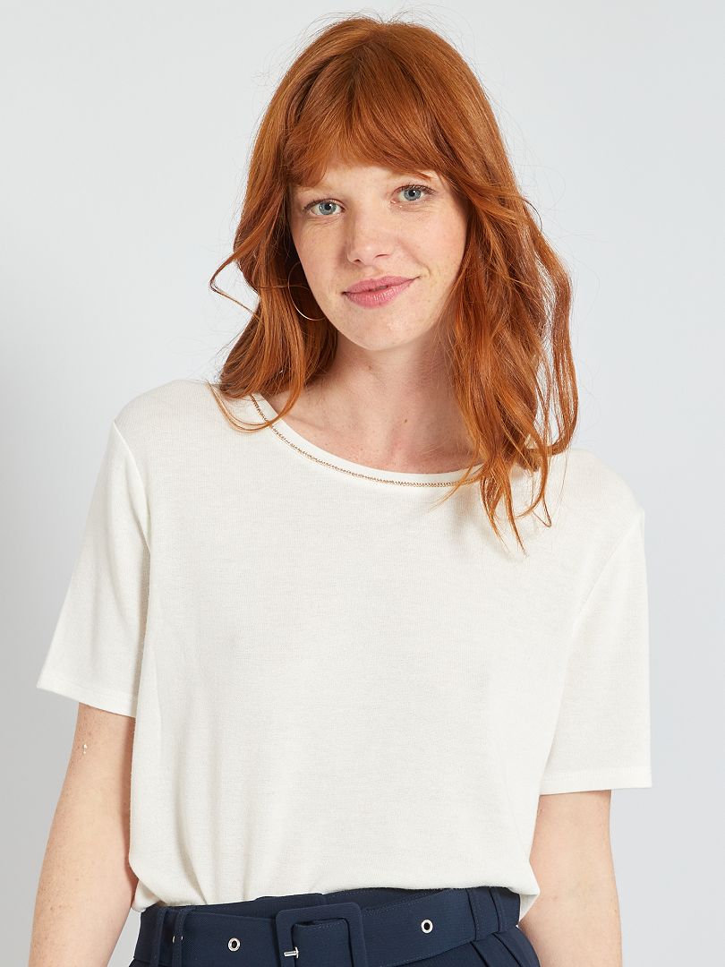 Camiseta vaporosa con cuello redondo BLANCO - Kiabi