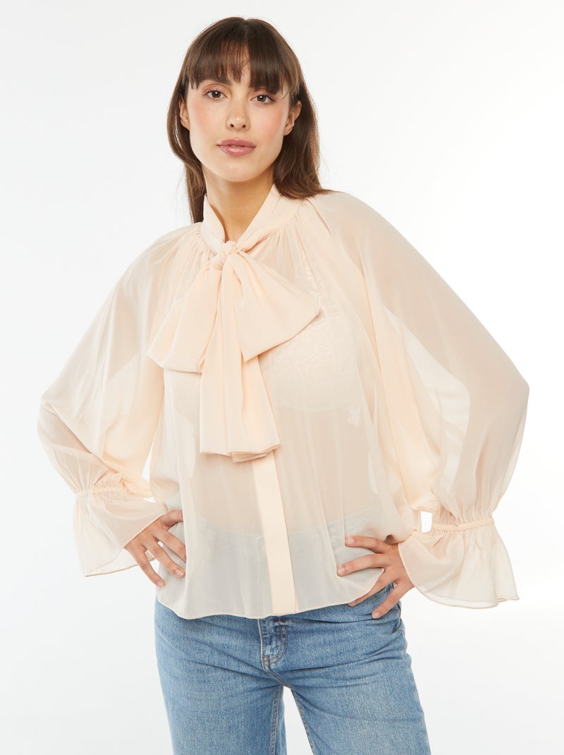 Camiseta vaporosa con mangas con volantes Beige - Kiabi