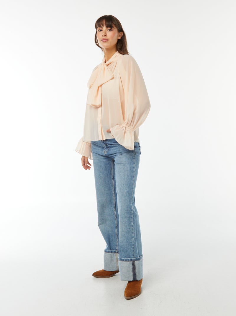 Camiseta vaporosa con mangas con volantes Beige - Kiabi