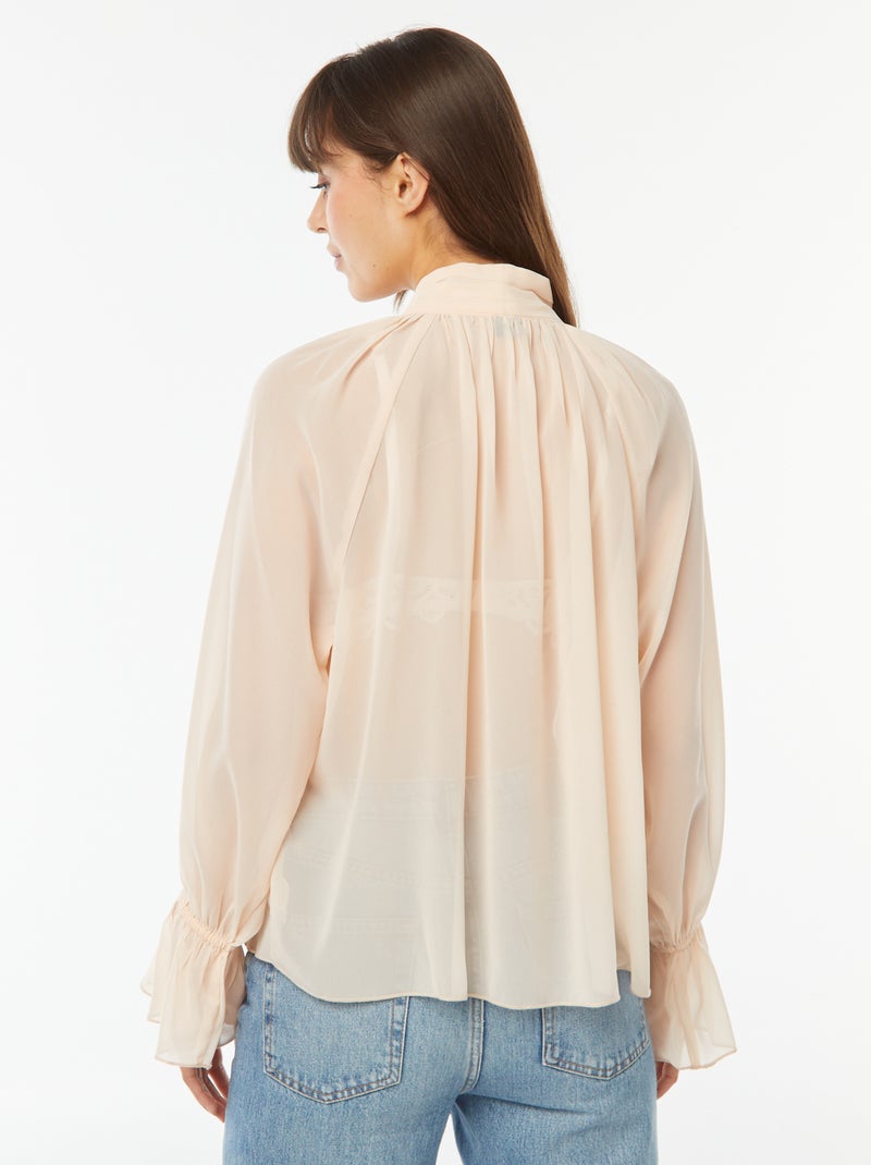 Camiseta vaporosa con mangas con volantes Beige - Kiabi