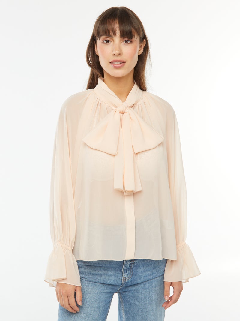 Camiseta vaporosa con mangas con volantes Beige - Kiabi