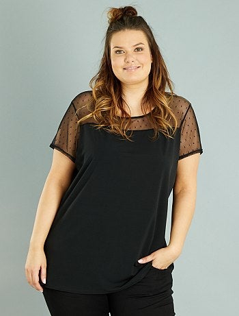 Tallas grandes mujer - Camiseta vaporosa de plumeti - Kiabi
