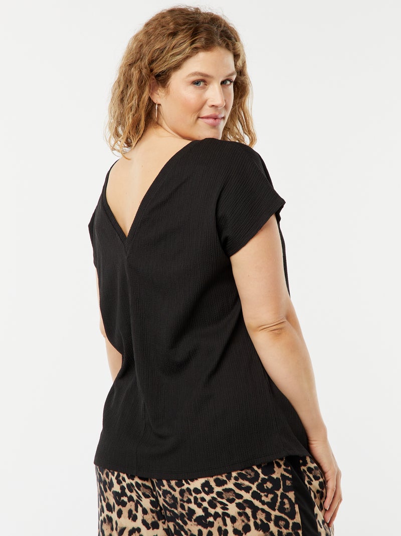 Camiseta vaporosa de punto gofrado negro - Kiabi