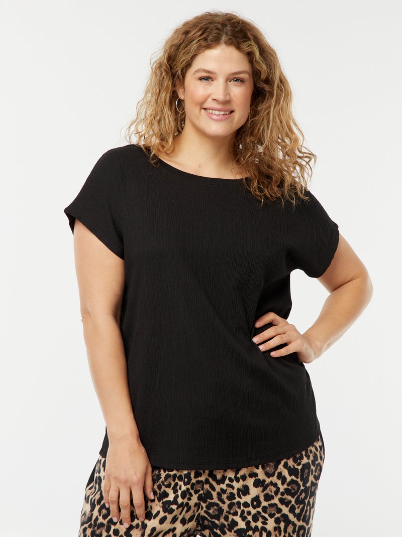 Camiseta vaporosa de punto gofrado negro - Kiabi