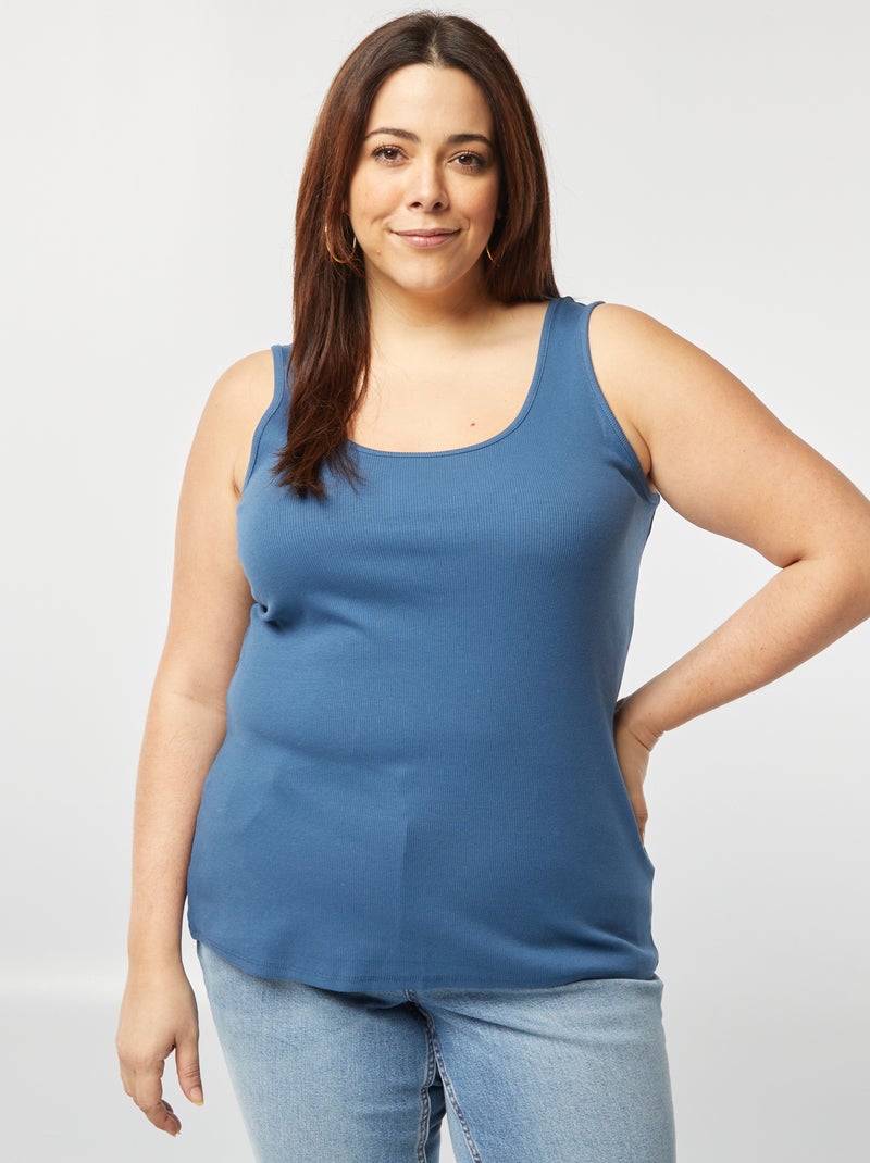 Camiseta vaporosa de tirantes de punto de canalé AZUL - Kiabi