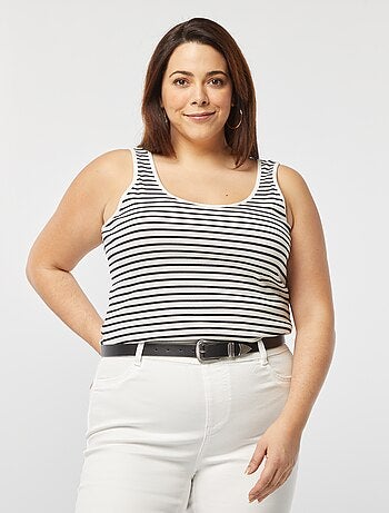 Camiseta vaporosa de tirantes de punto de canalé
