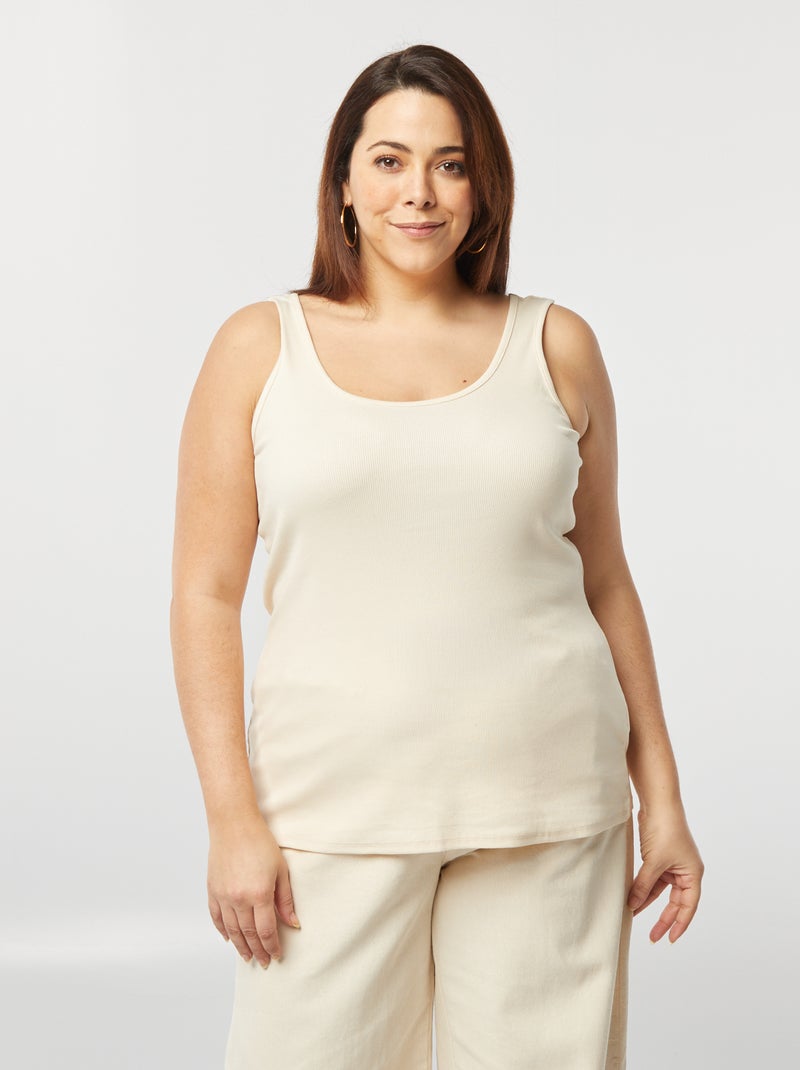 Camiseta vaporosa de tirantes de punto de canalé BLANCO - Kiabi