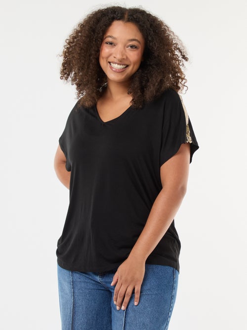 Camiseta 'Vero Moda' con cuello en V y lentejuelas - Kiabi