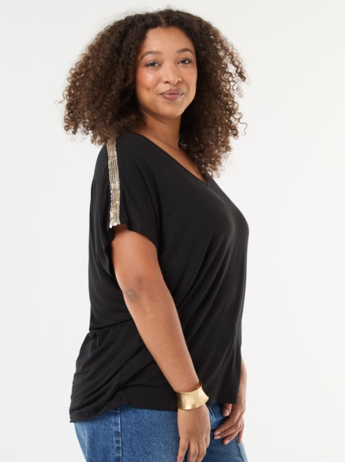 Camiseta 'Vero Moda' con cuello en V y lentejuelas - Kiabi