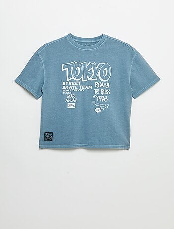 Camiseta vintage de manga corta con estampado de skate