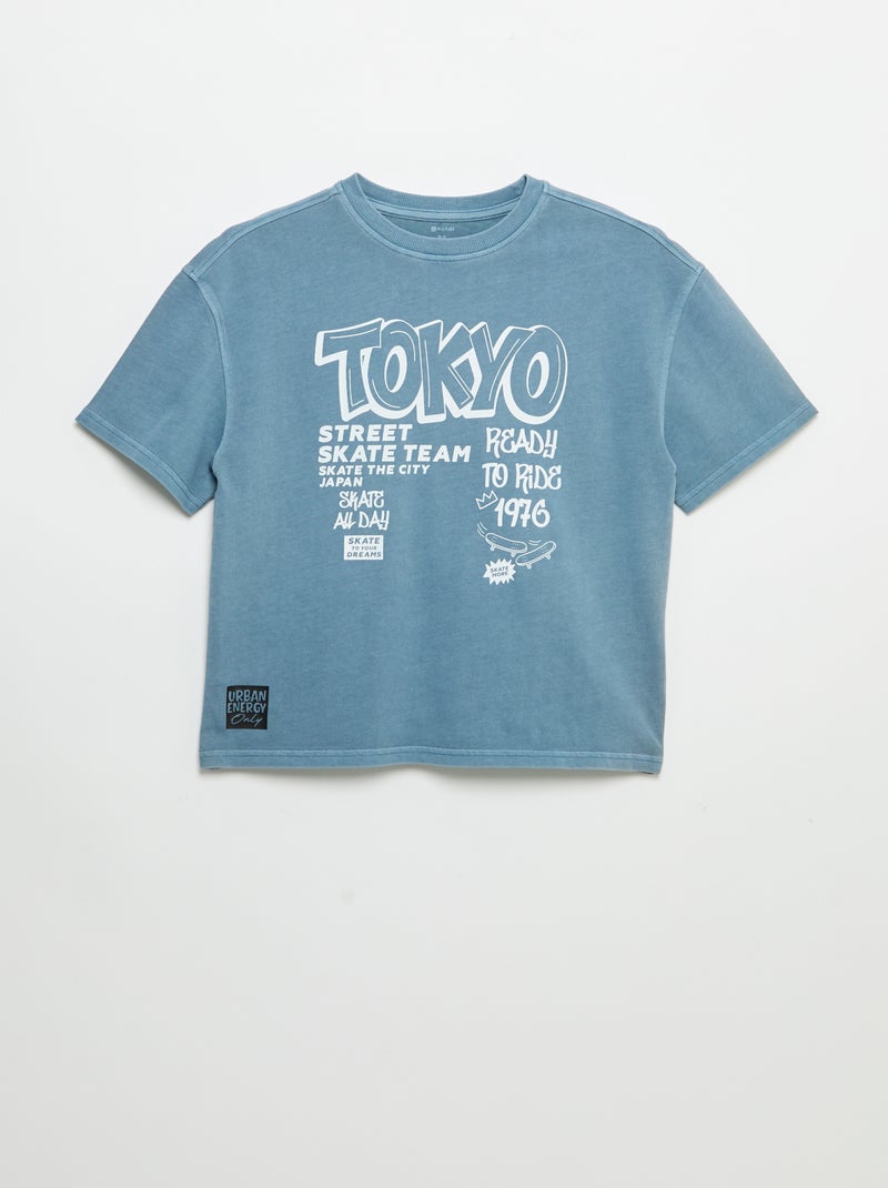 Camiseta vintage de manga corta con estampado de skate Azul - Kiabi