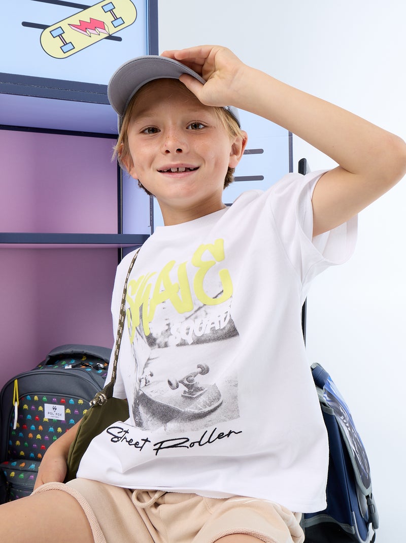 Camiseta vintage de manga corta con estampado de skate Blanco - Kiabi