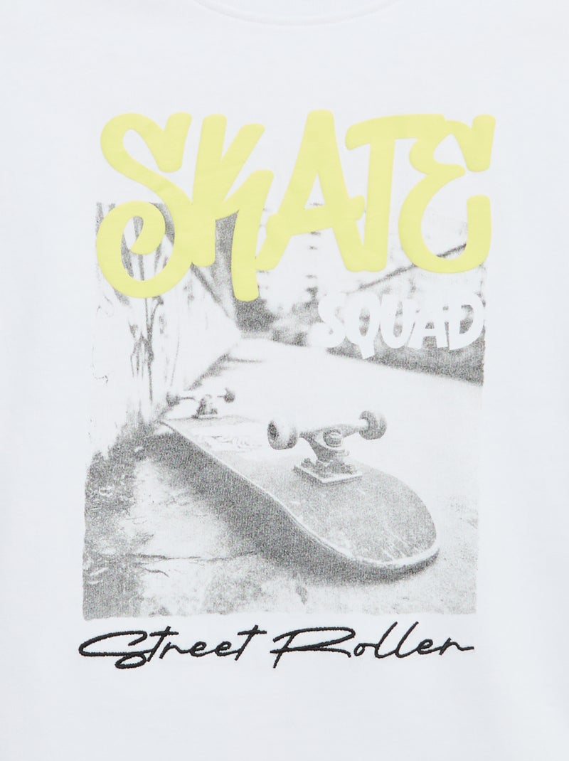 Camiseta vintage de manga corta con estampado de skate Blanco - Kiabi