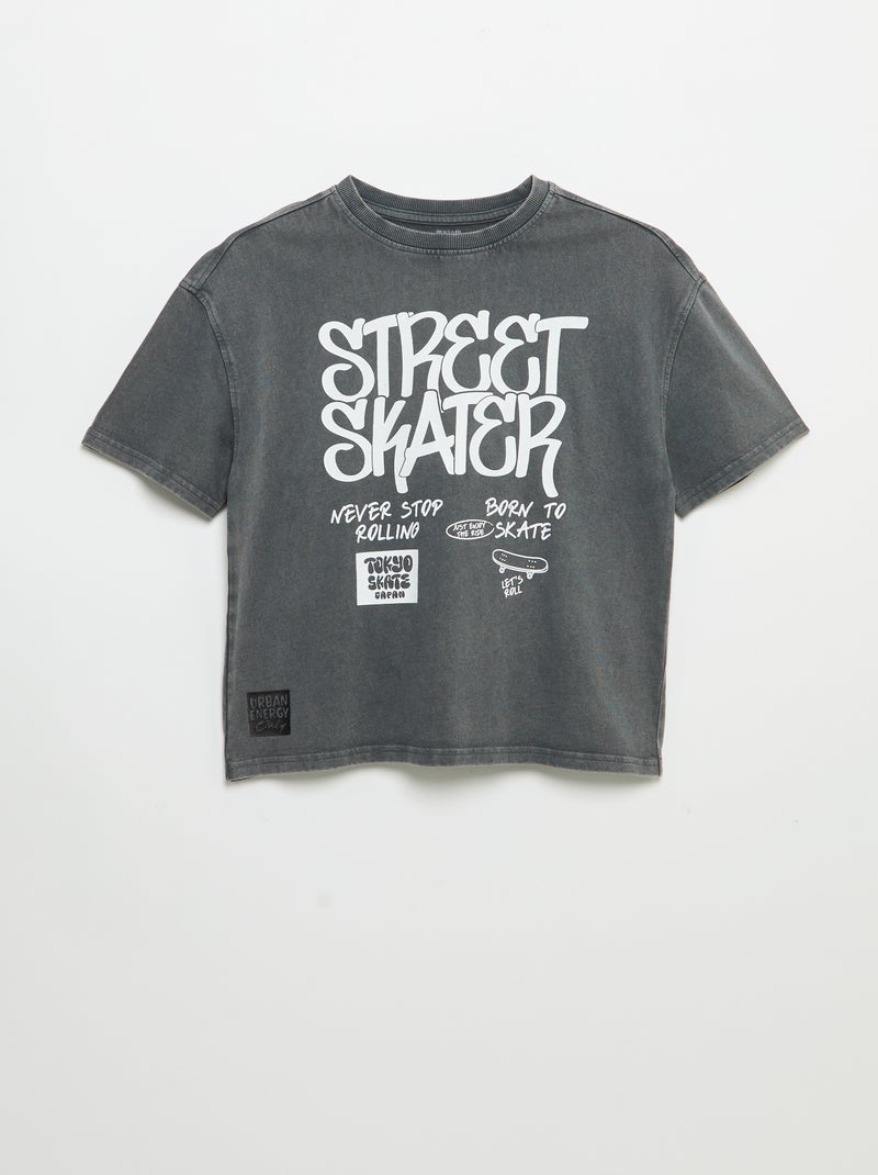 Camiseta vintage de manga corta con estampado de skate Gris - Kiabi