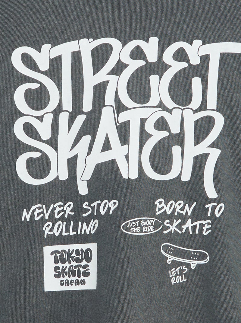 Camiseta vintage de manga corta con estampado de skate Gris - Kiabi