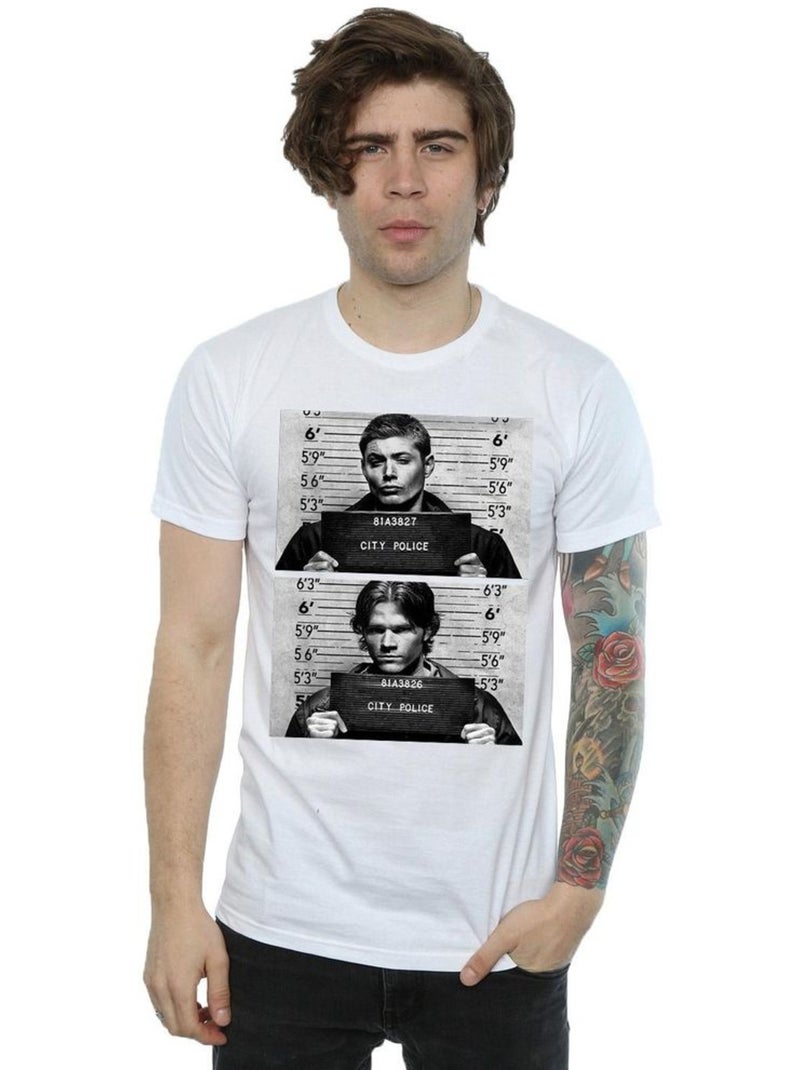 Camiseta winchester fotografía para la ficha policial de algodón para hombre - supernatural Blanco - Kiabi