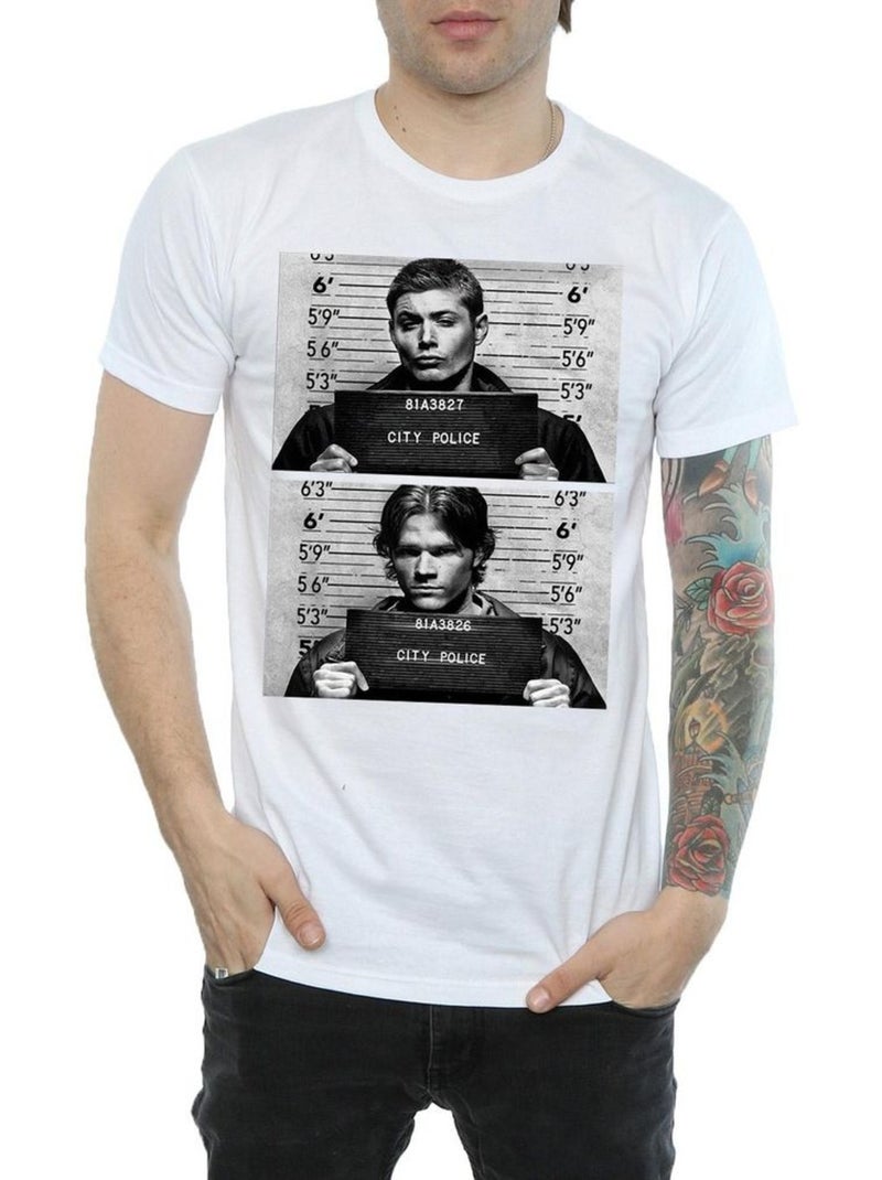 Camiseta winchester fotografía para la ficha policial de algodón para hombre - supernatural Blanco - Kiabi