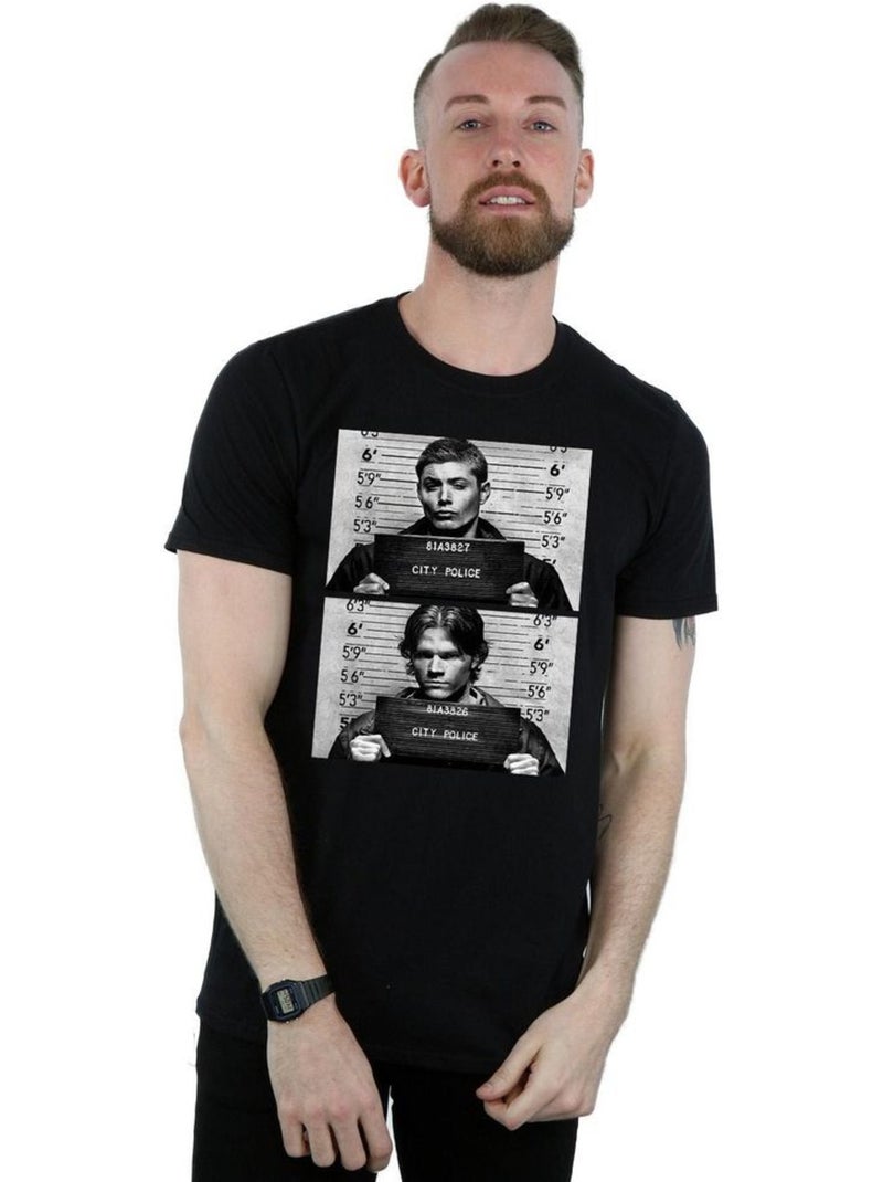 Camiseta winchester fotografía para la ficha policial de algodón para hombre - supernatural Negro - Kiabi