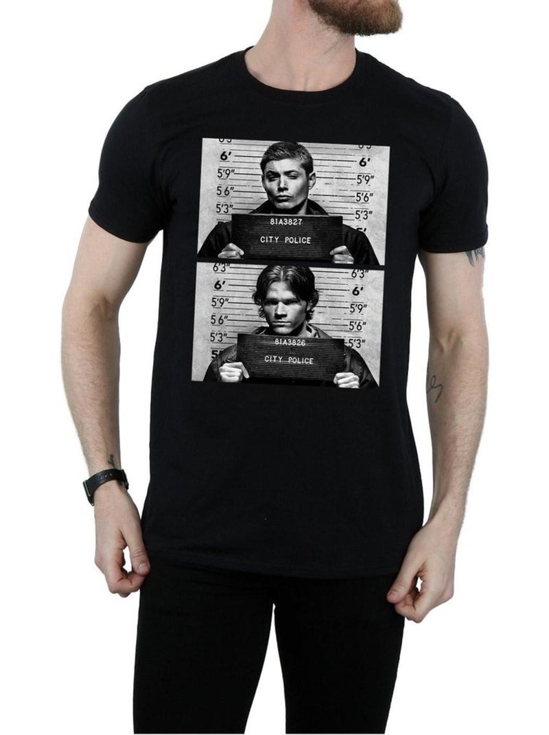 Camiseta winchester fotografía para la ficha policial de algodón para hombre - supernatural Negro - Kiabi