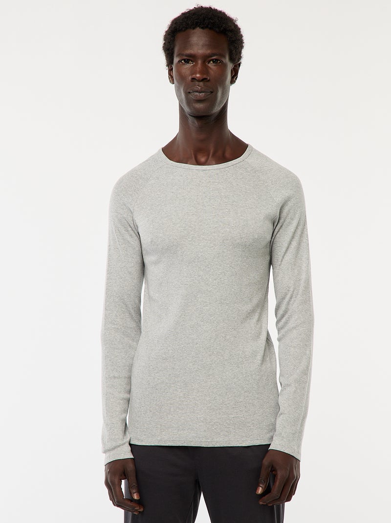 Camisetas básicas lisas de manga larga Gris - Kiabi