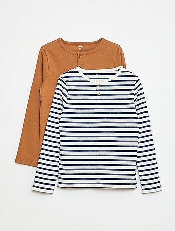 Camisetas de canalé de manga larga y cuello tunecino