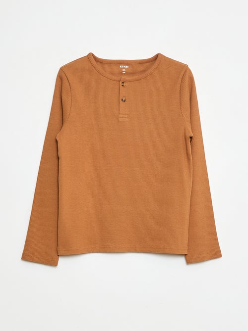 Camisetas de canalé de manga larga y cuello tunecino - Kiabi