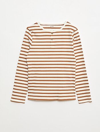 Camisetas de canalé de manga larga y cuello tunecino