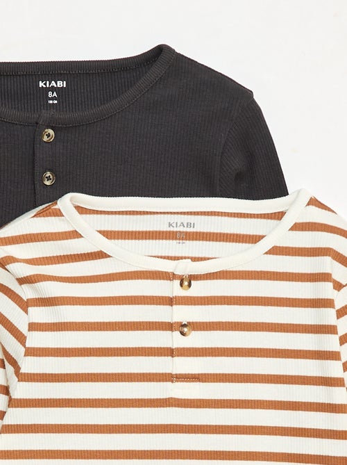 Camisetas de canalé de manga larga y cuello tunecino - Kiabi