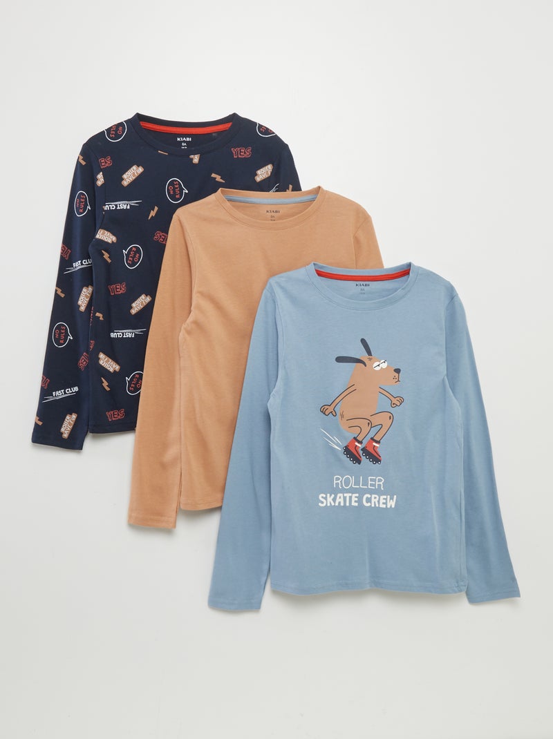 Camisetas de punto con cuello redondo  - Pack de 3 AZUL - Kiabi